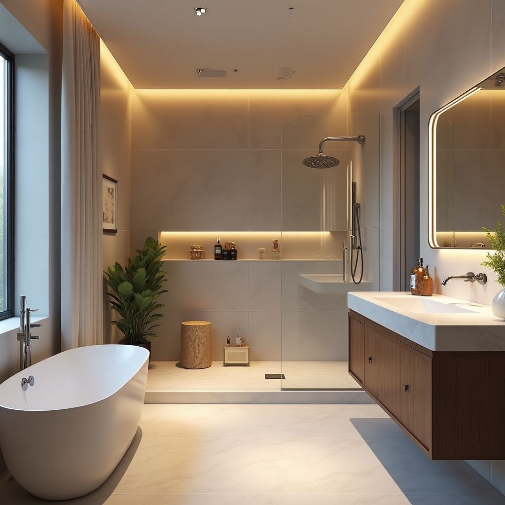 Renoviertes Badezimmer mit begehbarer Dusche