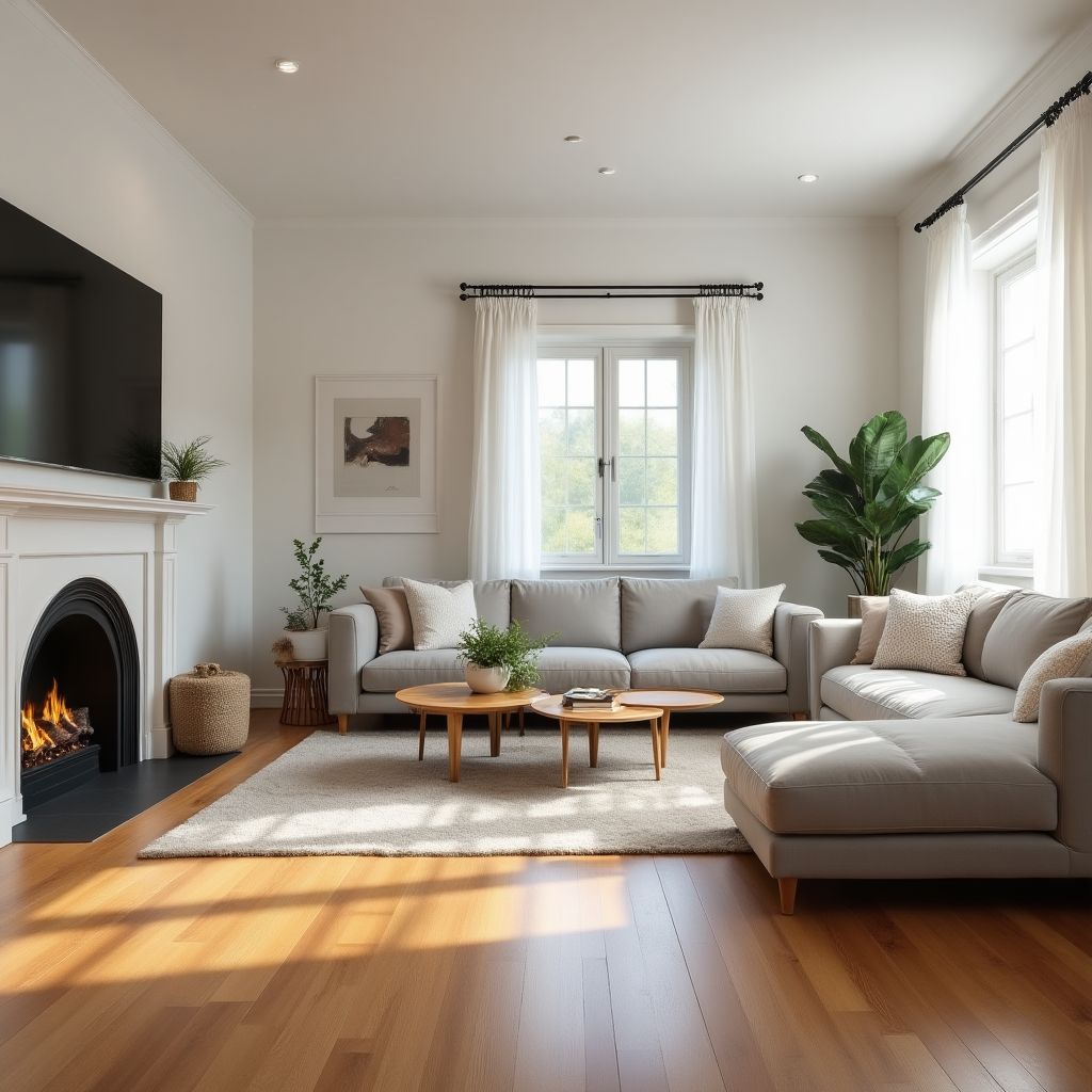 Wohnzimmer mit neuen Böden und Wänden